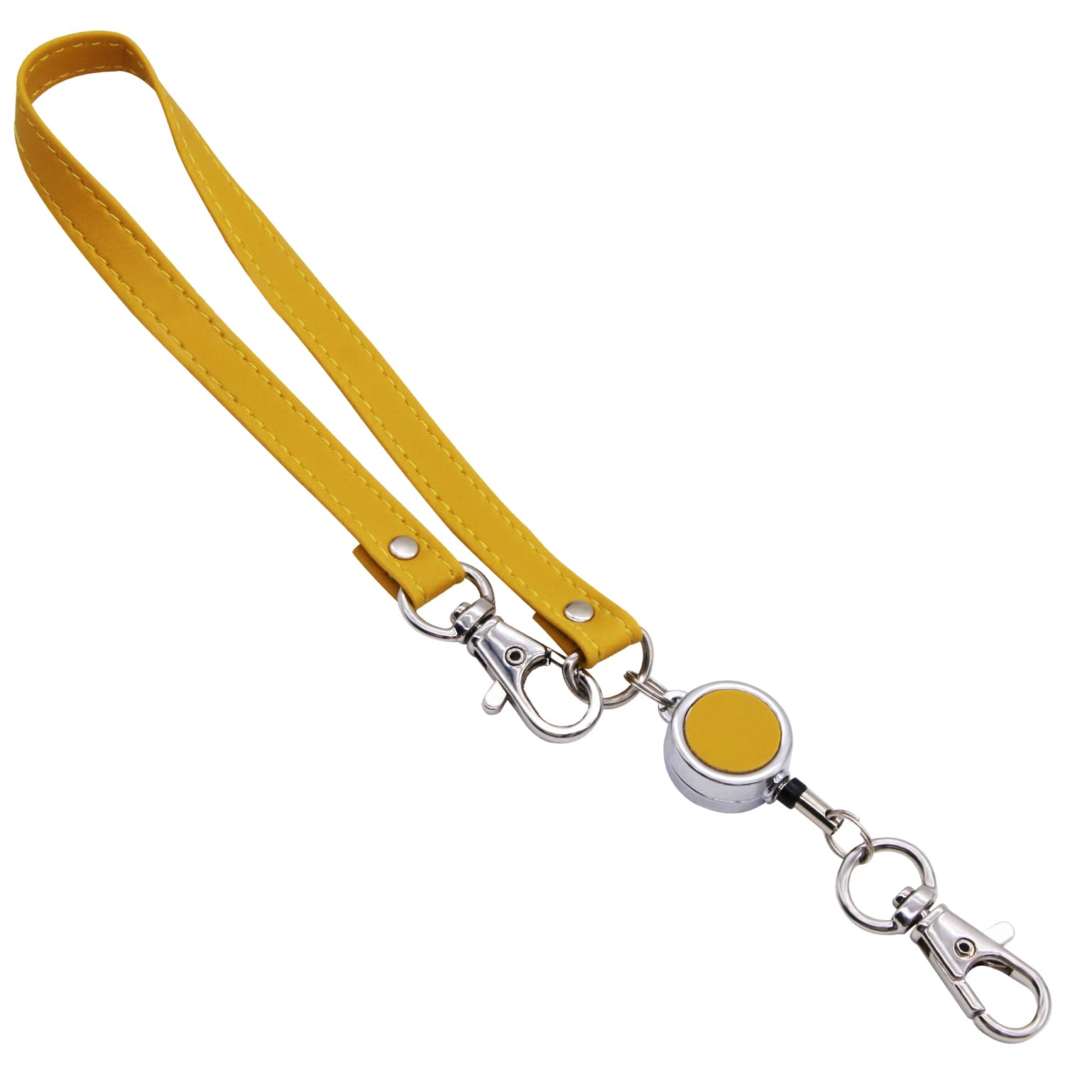 Aemicion Reel Strap, Stretchable Keychain with Reel, Reel Keychain, Key Reel, Women s and Men s, Durable Leather, Key Reel, Pass Case, Dark Yellow