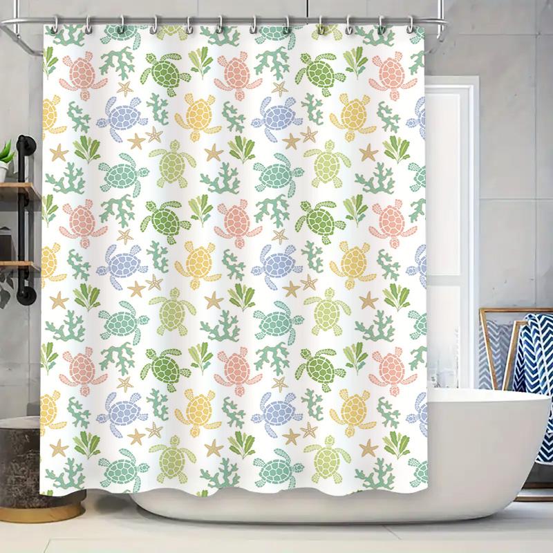 

Colorful Sea Turtle Shower Curtain Waterproof Fabric Bath Decor Home Decoration Tiled Wall Splash-Resistant Umbrella White Green 90x180cm