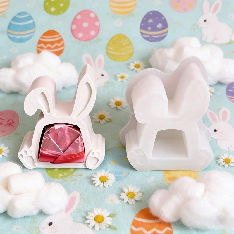 Rabbits Shaped Silicone Mould Heat Resistant Easy Cleaning Detailed Easters Candle Making Supplies