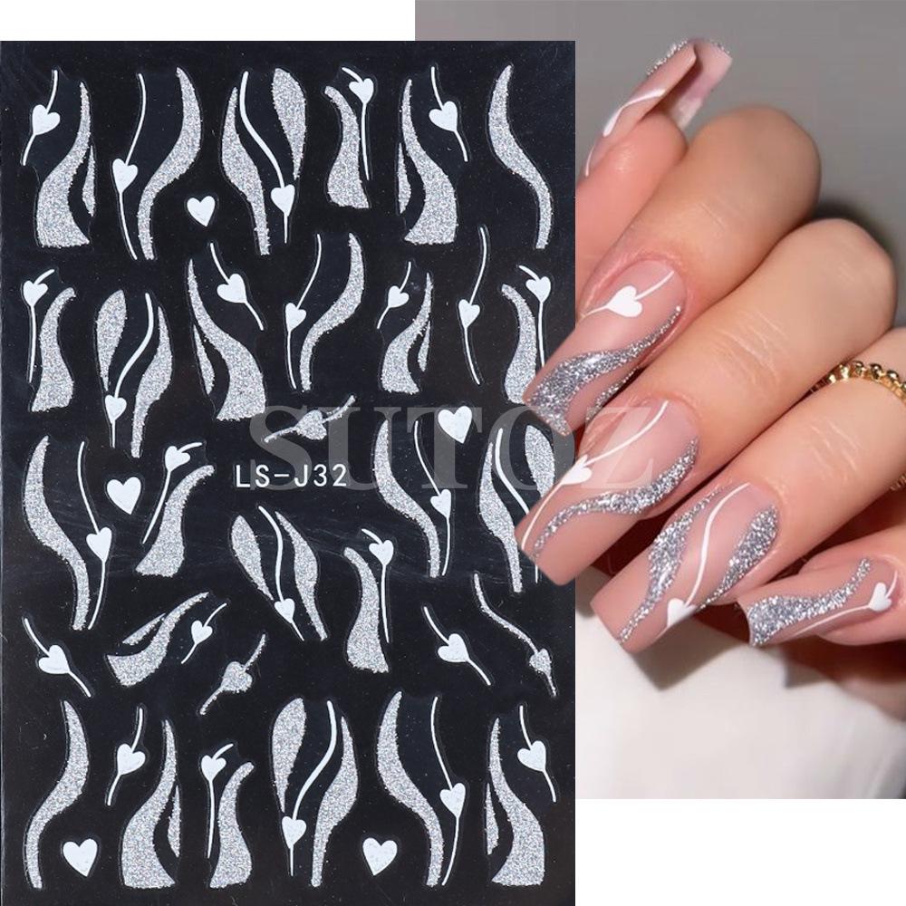 Winter Christmas Nail Stickers: Gold & Silver Glitter, Trees, Reindeer, Snowflakes