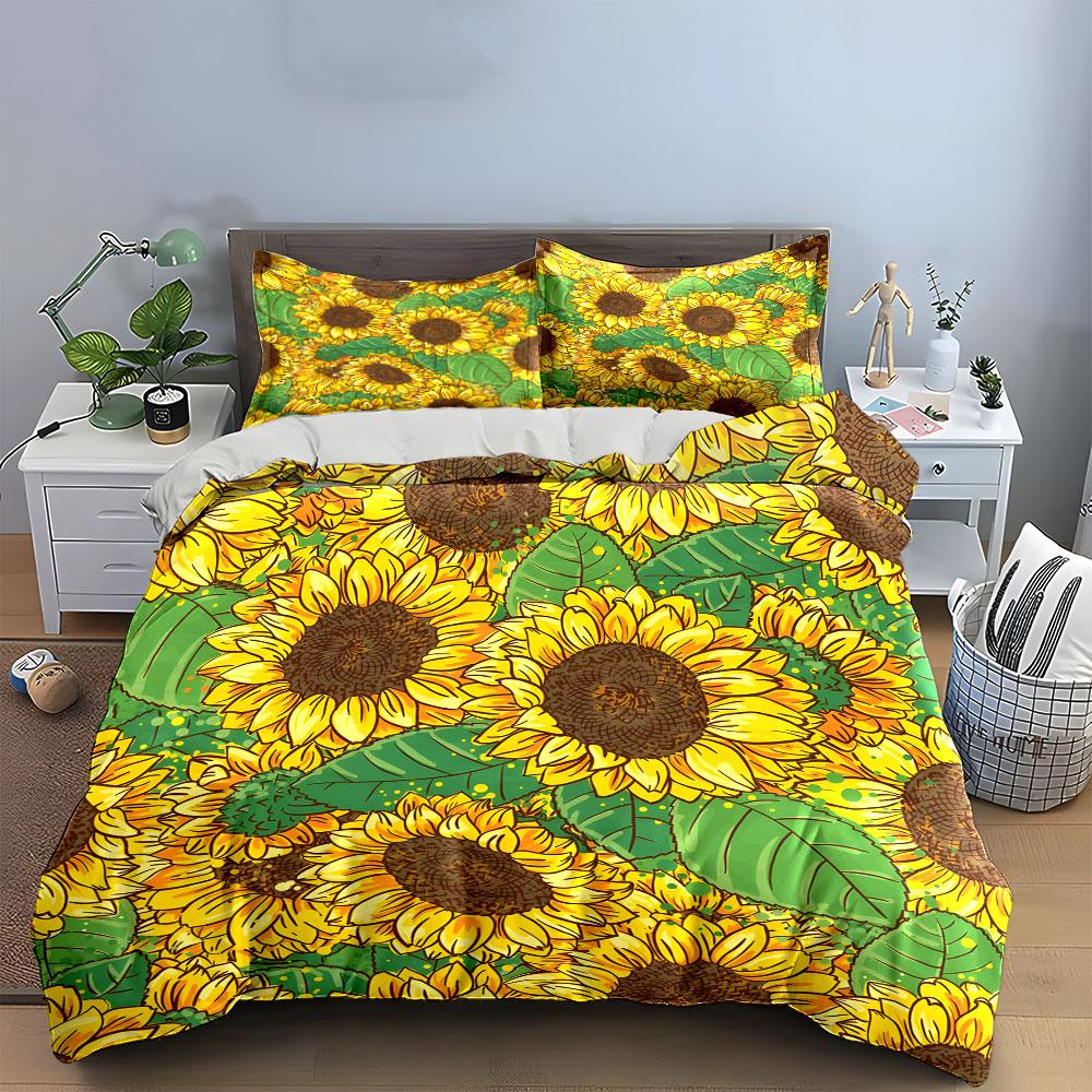 Sonnenblumen-Themen-Dreiteiler für Dekoration Kinder- und Schlafzimmerdekoration für Erwachsene Exquisites dreiteiliges Bettwäsche-Set Geschenk