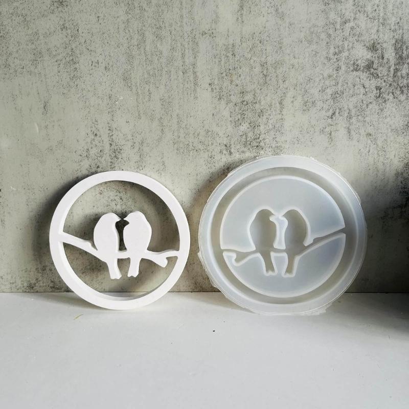 J0MC Couple Bird Wreath Resin Molds, Wreath Silicones Molds for Making Tealight Holder Decorations