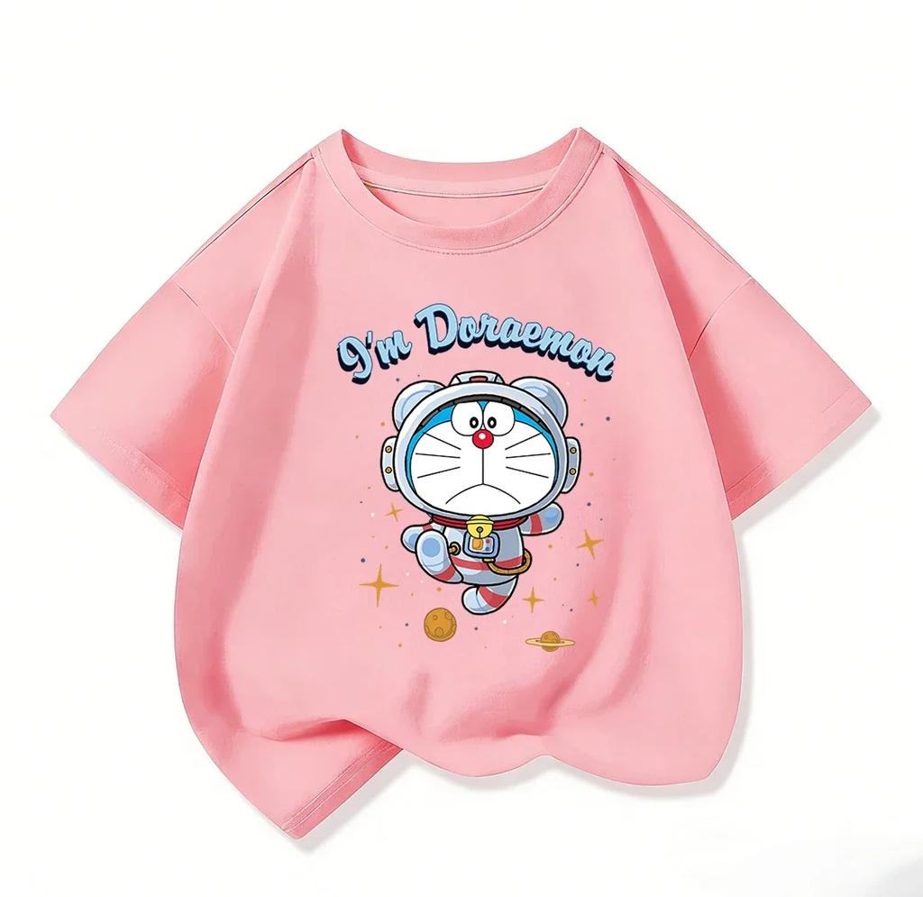 Summer Children Crew Neck T Shirt Fashion Cartoon Print Cute Street Style Tops Doraemon Boys Girls Outfit 314Y
