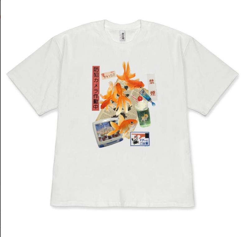 TShirt Cute Goldfish Shortsleeved for Women Unisex Japanese Retro Aesthetic Goldfish Graphic Tee Novelty Fish Print Casual Tops S
