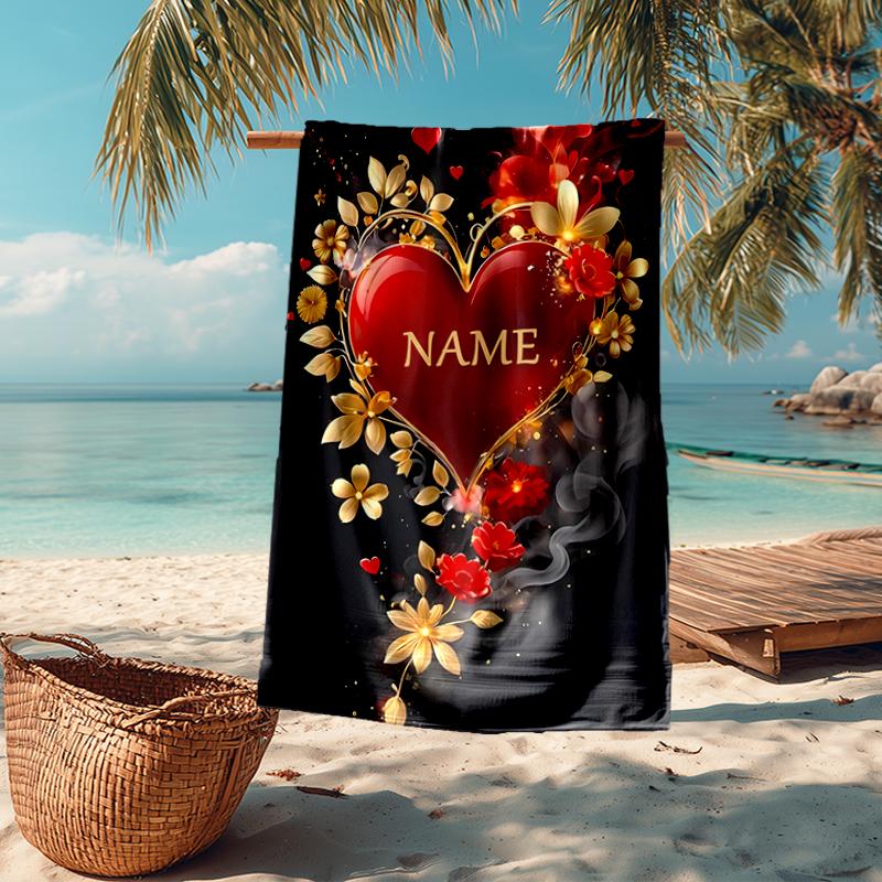 Custom Name Ultra-Soft Beach Towel with Love Theme,Ideal for Pool - Camping, Diving - Perfect Travel Essential, Vibrant Beach Towel.