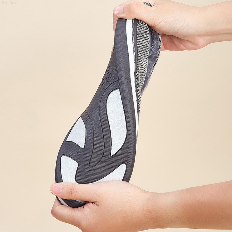 Papuci de iarnă călduroși pentru bărbați și femei cu branțuri din spumă cu memorie, pantofi de casă cu dungi antiderapanți, unisex de interior confortabili mărime plus