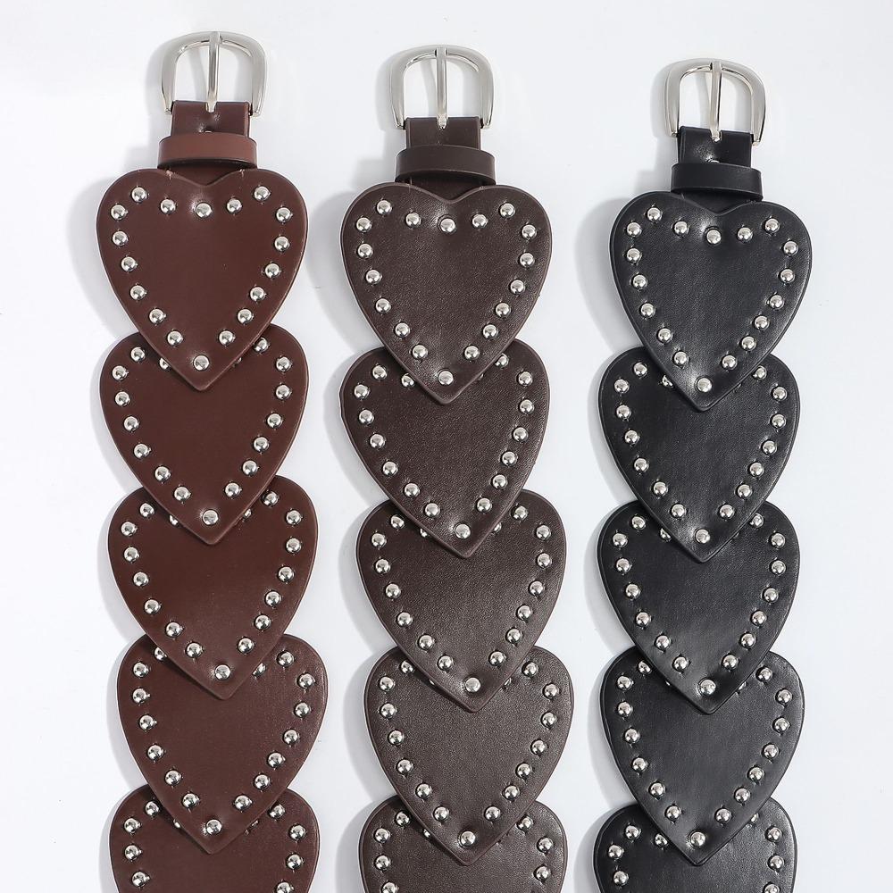 Punk Rivet Waist Belt Love Heart Dress Jeans Belt Vintage Wide Women's Belt  Streetwear