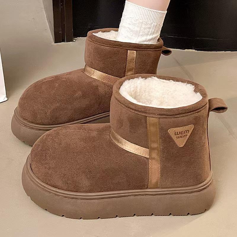Women's Fashion Lightweight Height-enhancing Soft Sole Winter Warm Fur One Snow Boots Velvet Lined Non-slip Casual Sports Cotton Boots