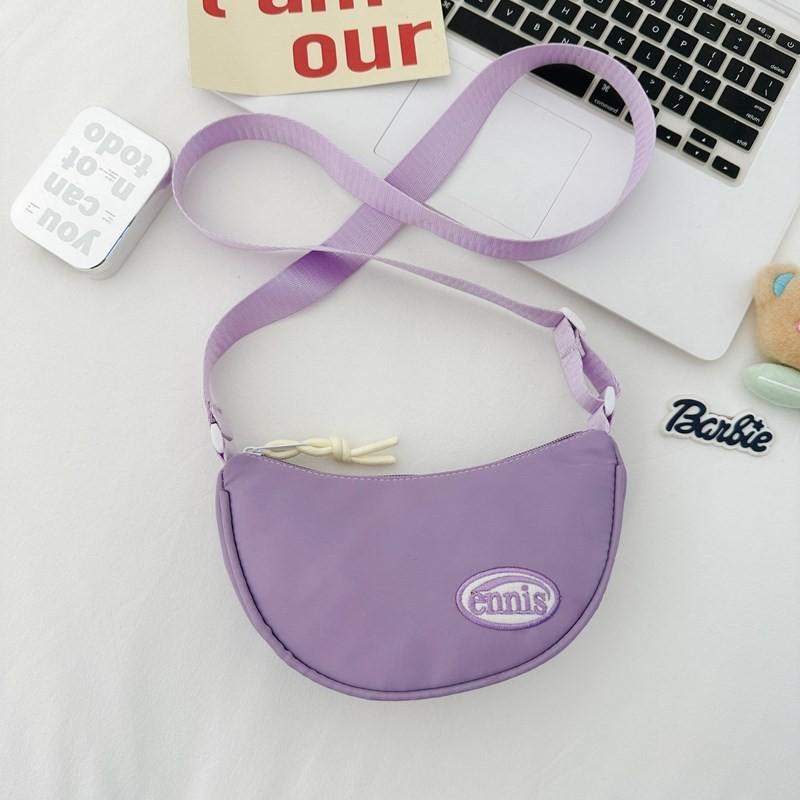 Trendy Nylon Shoulder Bag For Kids With Breathable Design And Stylish Letter Print Purple Small
