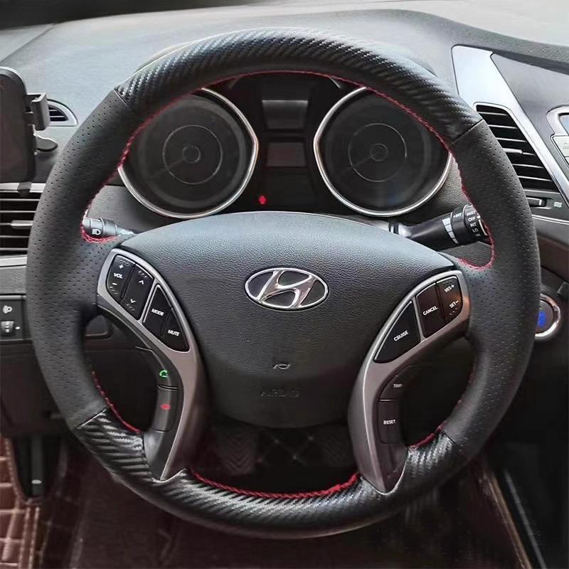 Hand-Stitched Non-Slip Durable Suede Car Steering Wheel Cover For Hyundai Elantra Avante I30 2012-2016
