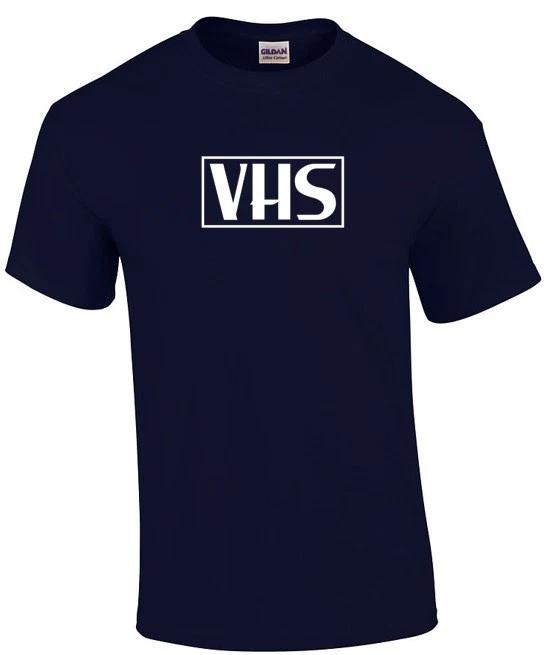 VHS T-Shirt RETRO FUNNY Video Tape MOVIE GEEK White Navy Blue Tee Shirt S-5XL L