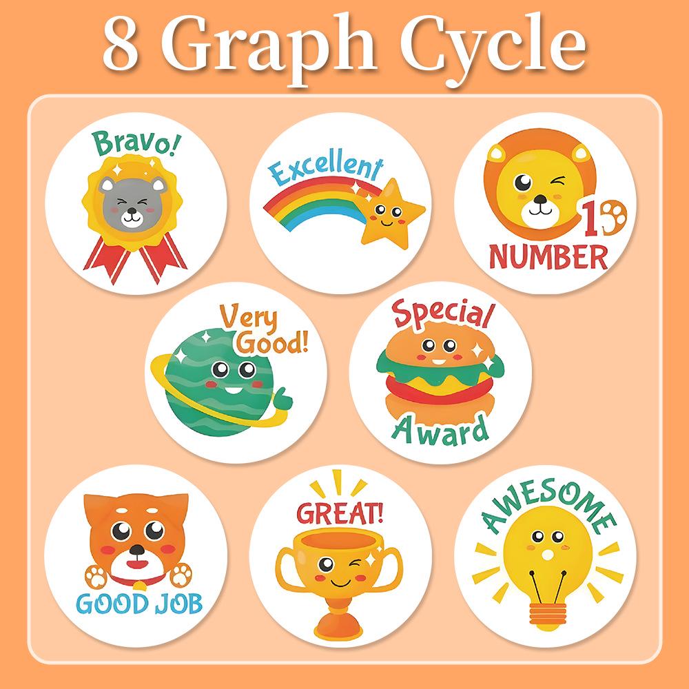English Reward Stickers Roll - 500 Round Stickers for Children's Journals and Tape Sealing