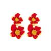 SHIXIN Vintage Exquisite DoubleLayer Oil Dripping Flower Stud Earring Women Romantic Trendy Piercing Ear Daily Wear Jewelry Gift