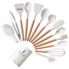14-Piece Wooden Handle Silicone Kitchen Utensil Set with Storage Bucket for Non-Stick Cookware