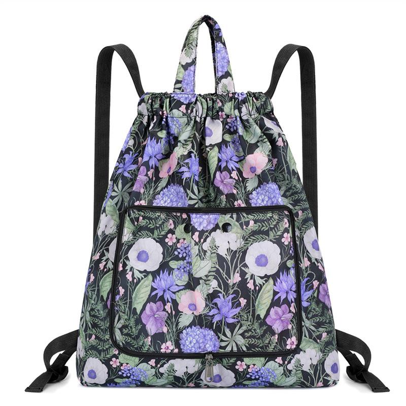 Fashionable Sports Bag Foldable Tie-mouth Handbag Large Capacity Portable Casual Home Shopping Backpack