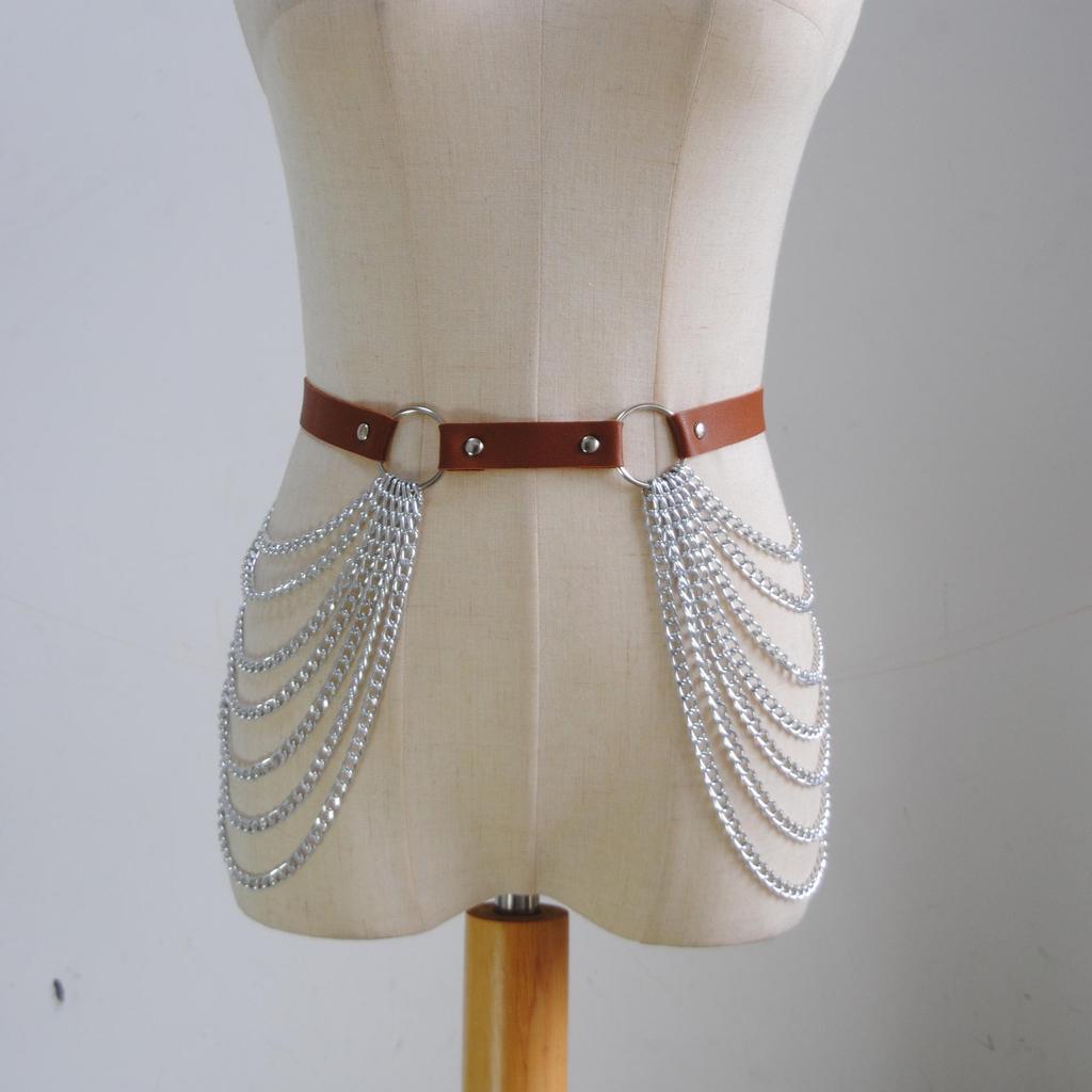 European & American Punk Tassel Corset Waist Chain - Sexy Multi-Layer PU Leather Body Jewelry