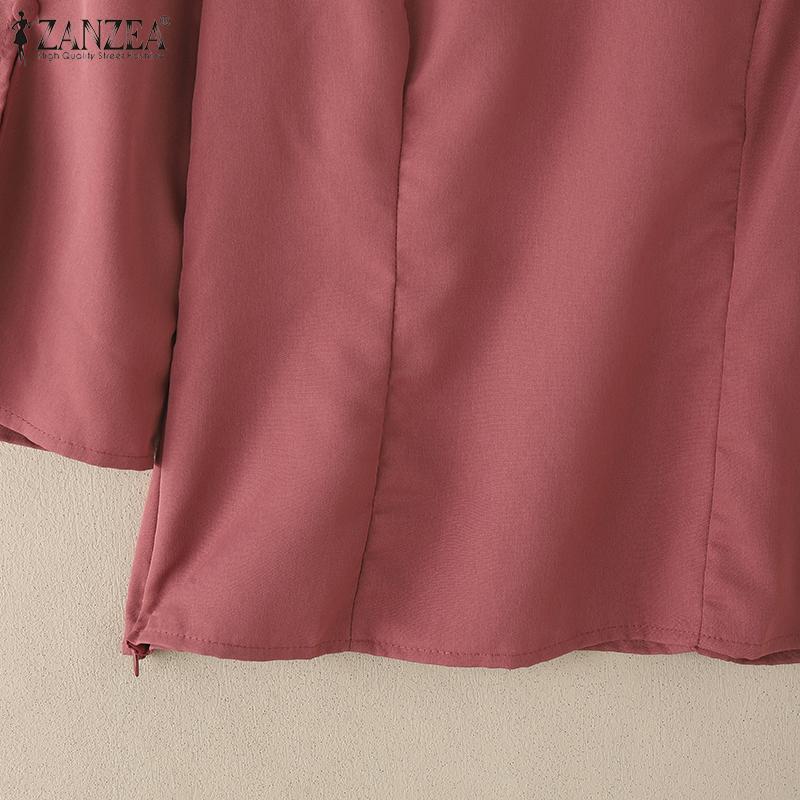 ZANZEA Women Elegant Square Neck Casual Split 3/4 Sleeve Plain Blouse