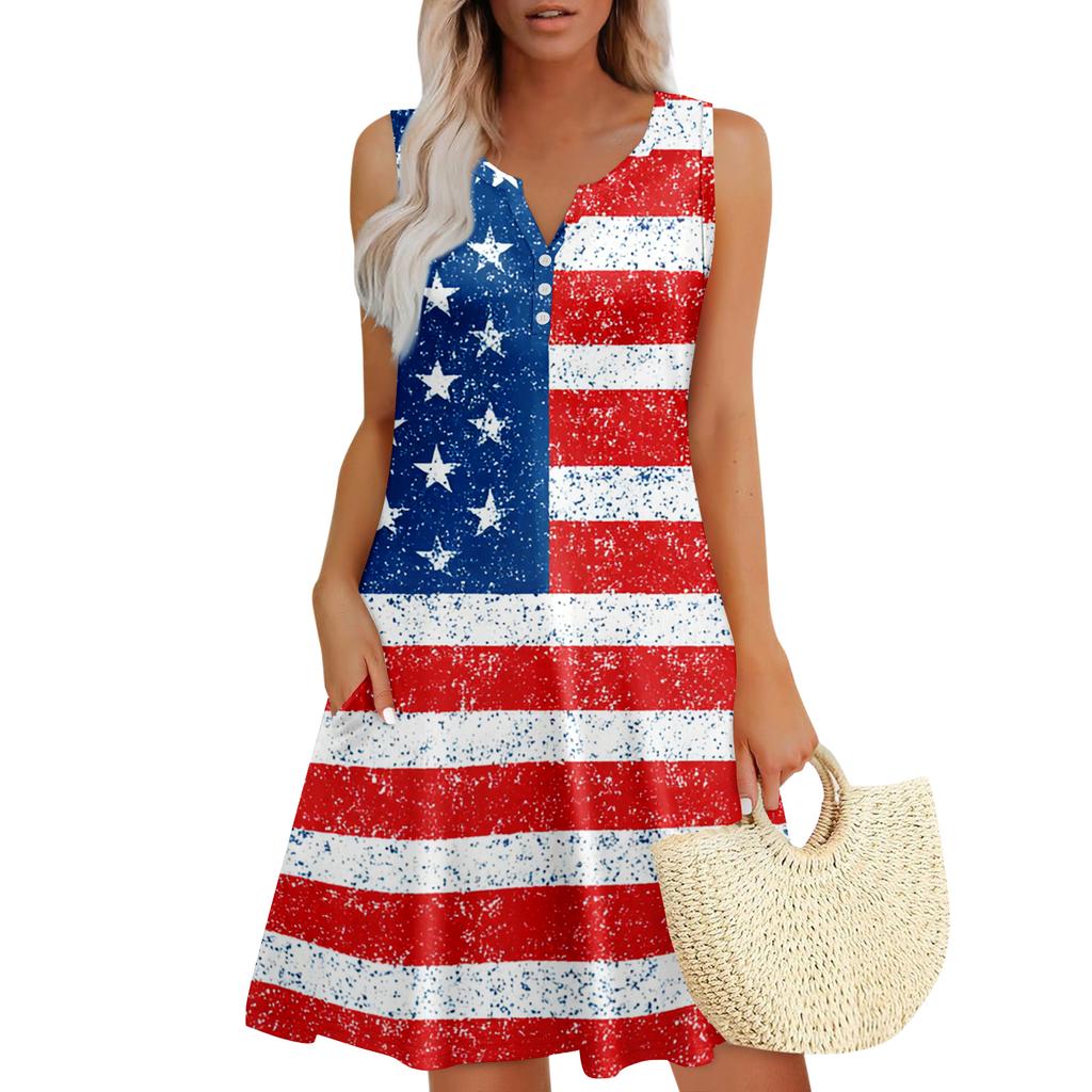 Damen Sommerkleider Lockeres V-Ausschnitt Ärmelloses Sommerkleid Kleid Mit Taschen