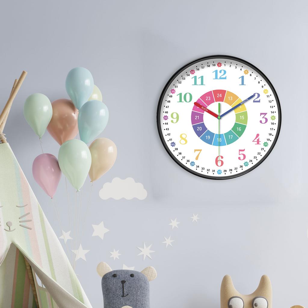 1pc 8-inch instructional Wall clock - Silent non-ticking analog clock, color digital and color hands designed learning clock, pe