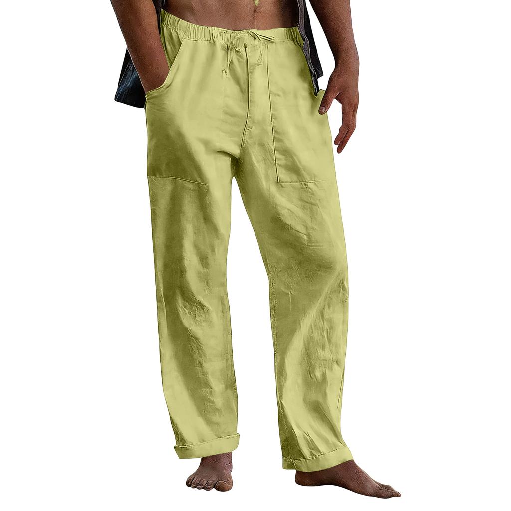 Men Loose Fit Linen Pants Casual Straight Leg Trousers with Elastic Waistband and Pockets for Everyday Wear