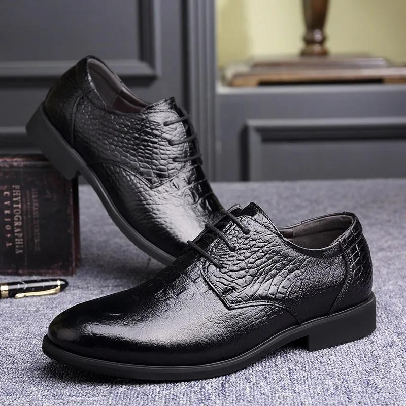 Fashion Cowhide Platform Brogue Shoes for Men Designer Soft-soled Business Male Dress Shoe Fashion Pointed-toe Men's Wedding Shoes