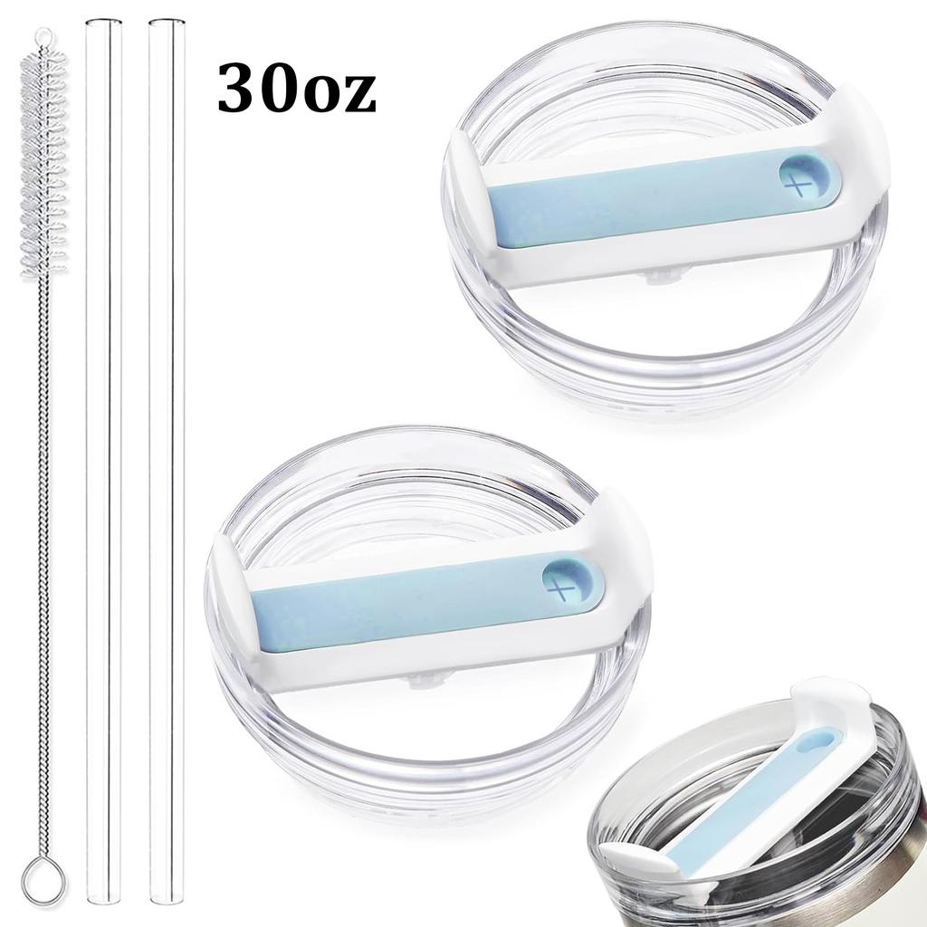 30oz/40oz Tumbler Lid Replacement Fit for Stanley Cup, 2 Pack Replacement Tumbler Lids , with 2 Straws and 1 Cleaning Brush