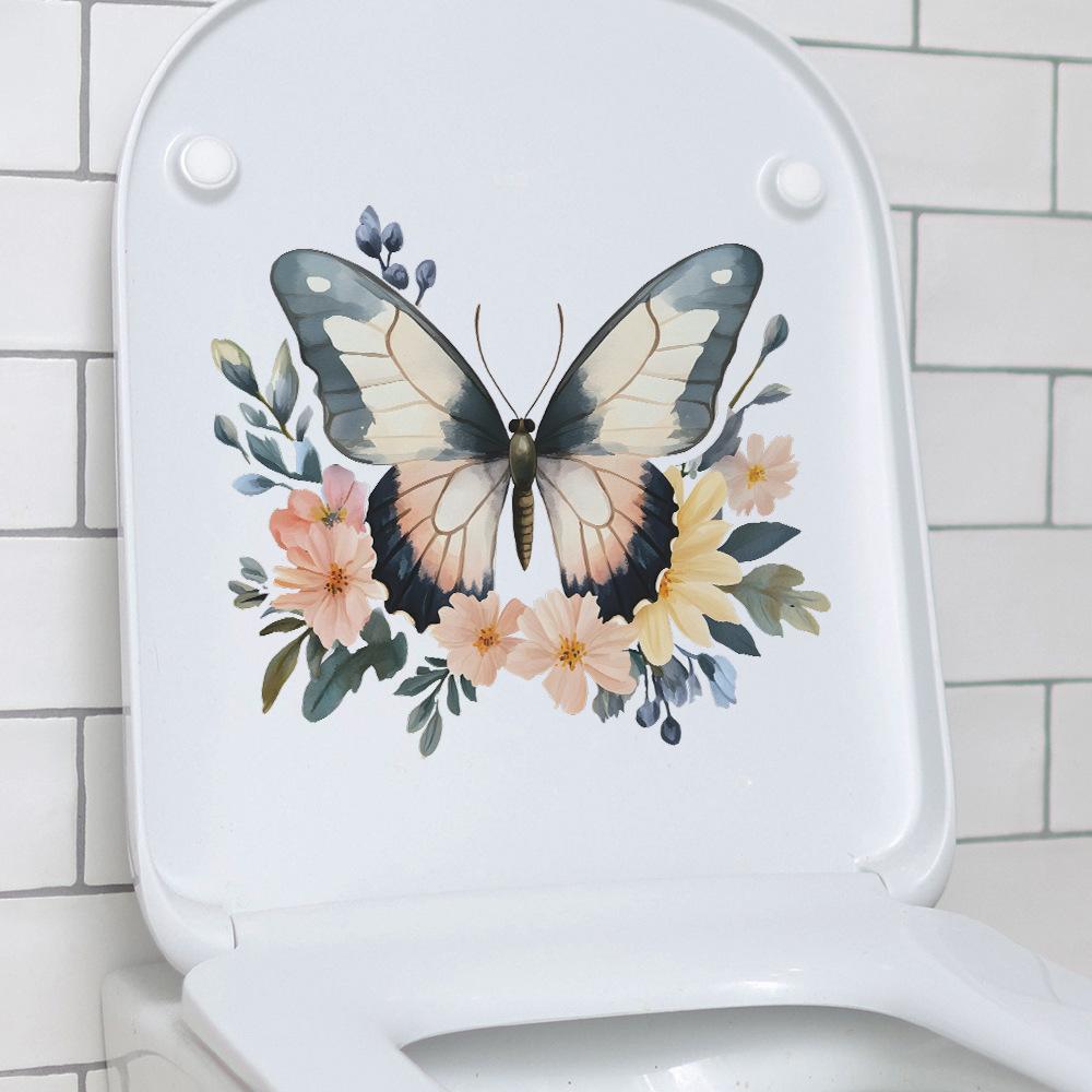 Painted Butterfly Flowers Bathroom Toilet and Toilet Stickers for Home Beautification