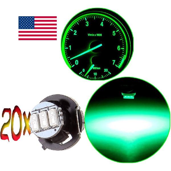 cciyu 20 Pack T4/T4.2 Green Neo Wedge 3LED A/C Light Bulbs Replacement For Indicator Light Instrument Panel Light