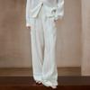 Women Linen Blend Wide Leg Pants, Lace Hollow Out, Loose Fit, Adjustable Drawstring Waist, Summer Casual Trousers