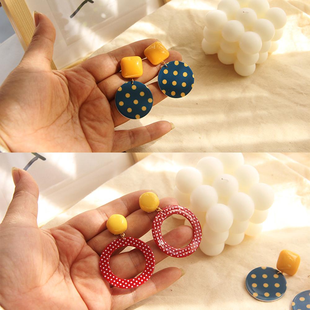 Fashion Long Earrings Resin Round Polka Dot Women Acrylic Ear Stud Dangle Earrings Drop Earrings