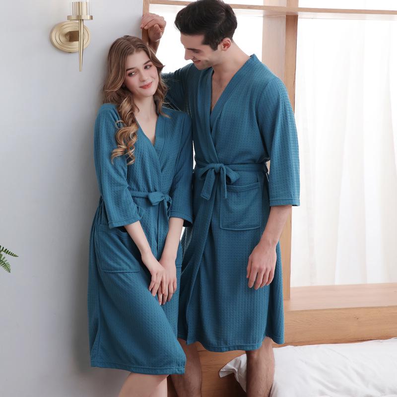 Unisex Quick-Dry Waffle Bathrobe - Lightweight, Absorbent, Ideal for Spa & Sauna