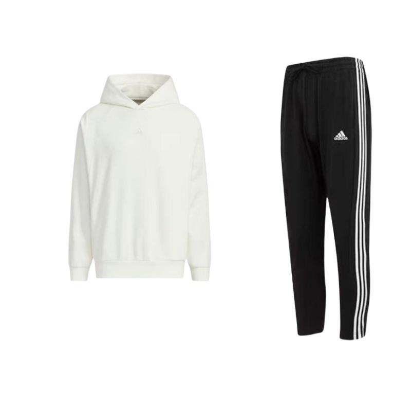 

Adidas 3-полосатый логотип однотонный минималистский модный спортивный комплект с капюшоном и длинными рукавами, штаны на шнурке, мужские комплекты IC0044+JI6635 S