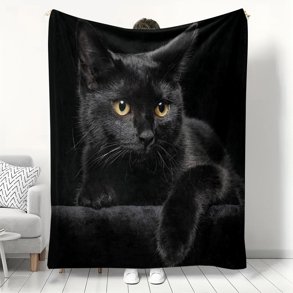

Mysterious Black Cat Flannel Blanket, Realistic Feline Portrait Throw, Soft Cozy for Cat Lover Home Decor, Warm Sofa Couch Gift 75x90cm