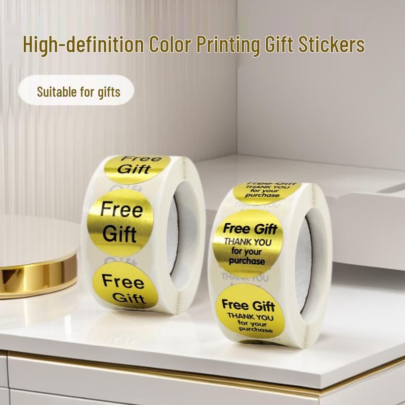 Gold 25mm Roll Self-Adhesive Gift Sticker with Black Text for Packaging Box