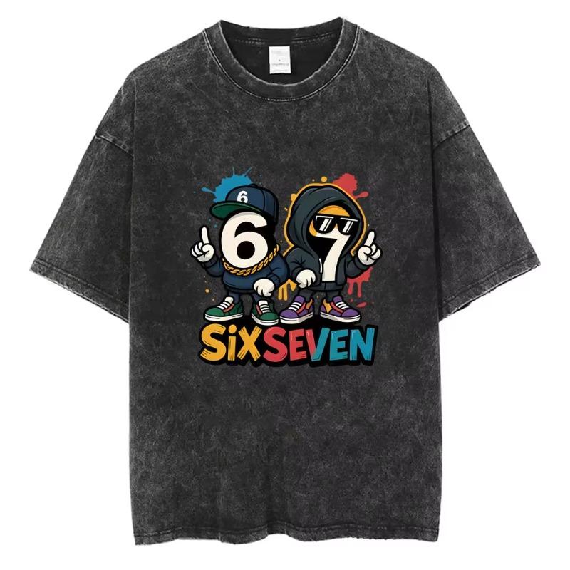 Italian Brainrot Funny Meme Washed Vintage T-shirt Six Seven 67 Number Tshirt Men Women Casual Fashion Oversized Crewneck Tees