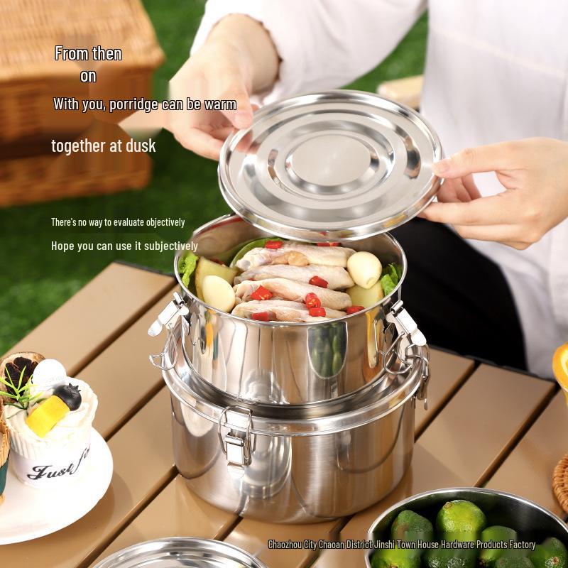 Round Stainless Steel Lunch & Fruit Box with Lid - Ideal for Salads, Fresh-Keeping, and Picnics