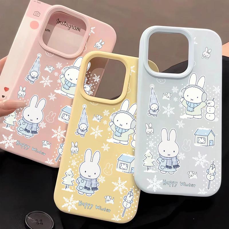 Creative Winter Miffy Rabbit Case for Apple Phones: Compatible with 17 Pro Max, 16, 15, 14 Pro, and 12 Pro - Soft Mochi Design