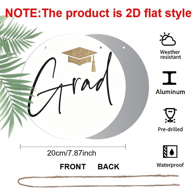 2D flaches Aluminium-Wandbehang zum Thema Abschlussfeier, in verschiedenen Größen erhältlich. Ein minimalistischer, luxuriöser Anhänger in Schwarz, Weiß und mit goldenen Akzenten