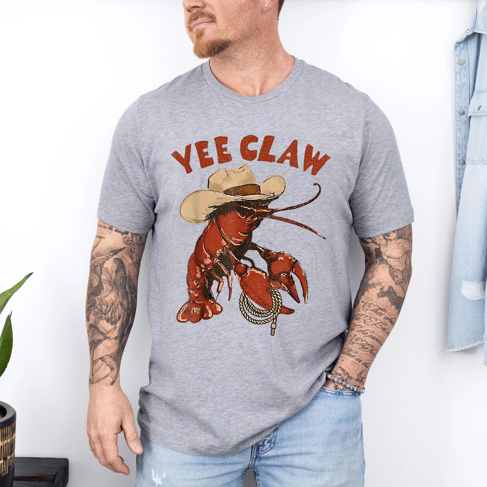 Crawfish Yee Claw Lobster Cowboy Funny Western Men T-Shirt S разноцветный