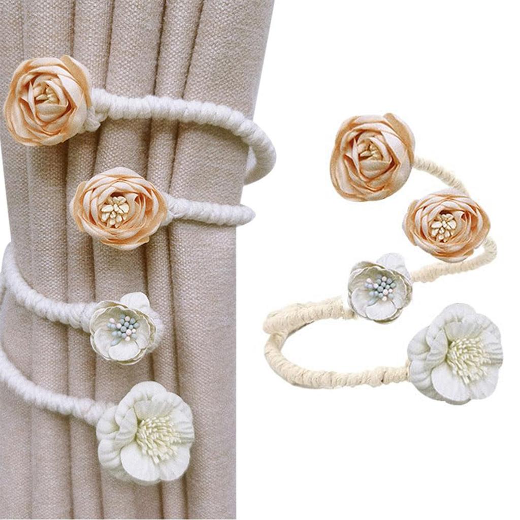Rose Flower Curtain Tieback No Drill Hooks Creative Living Room Window Rope Tie Flower Curtain Holdbacks for Home Decor