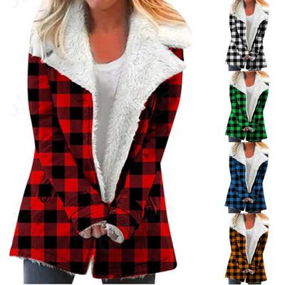 Women's Casual Fashion Loose Lattice  Plus Fleece Collar With Pocket Keep Warm  Jacket