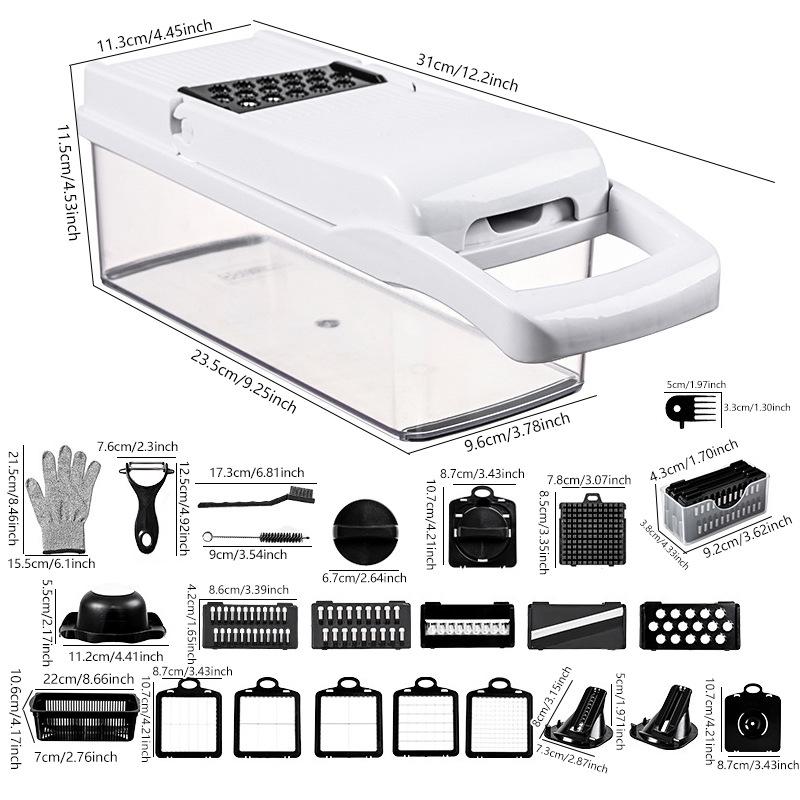 Multifunktionell Grönsakshackare Lökhackare Potatisskalare Rivjärnsset 5-i-1 Köksmandolin med Behållare Partihandel