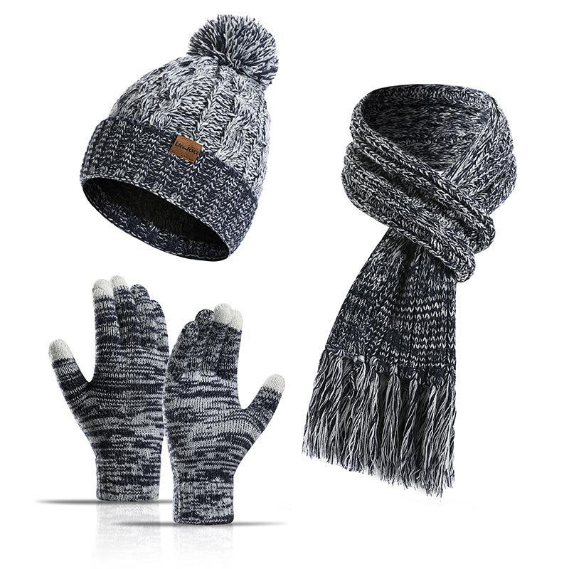 New Colorful Knitted Wool Hat, Scarf, and Touchscreen Glove Set for Autumn and Winter