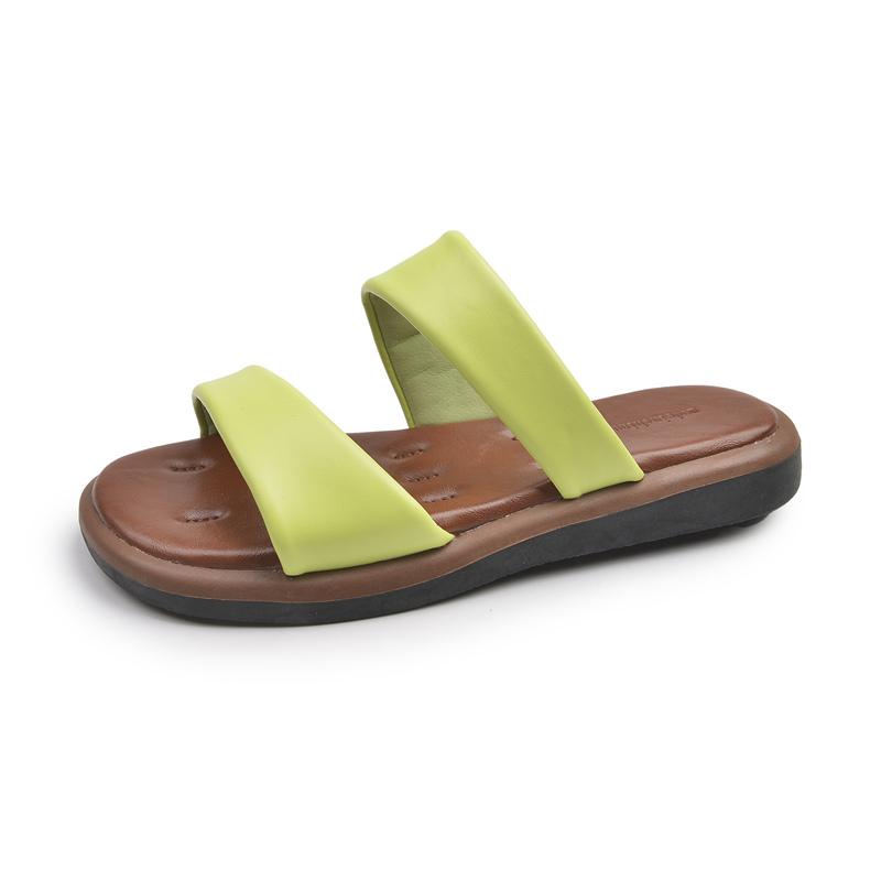 Fashion Fashion Flat Slippers Women's New Summer Outward Wear Round Toe Open Toe Soft Sole Non-slip Wear-resistant Straight Slippers