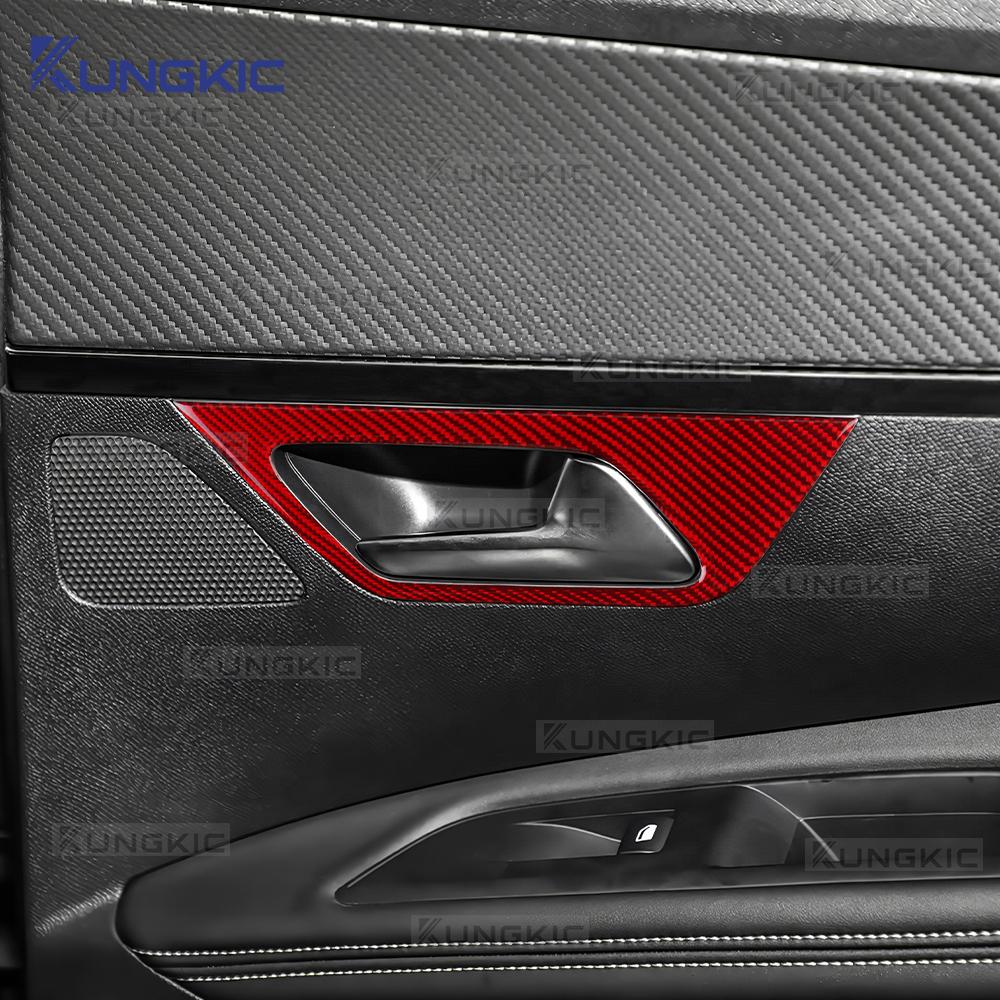 Real Soft Carbon Fiber Trim For Peugeot 3008/5008 ICEV PHEV 2017 2018 2019 2020 2021 2022 2023 2024 Car Inner Door Handle Frame
