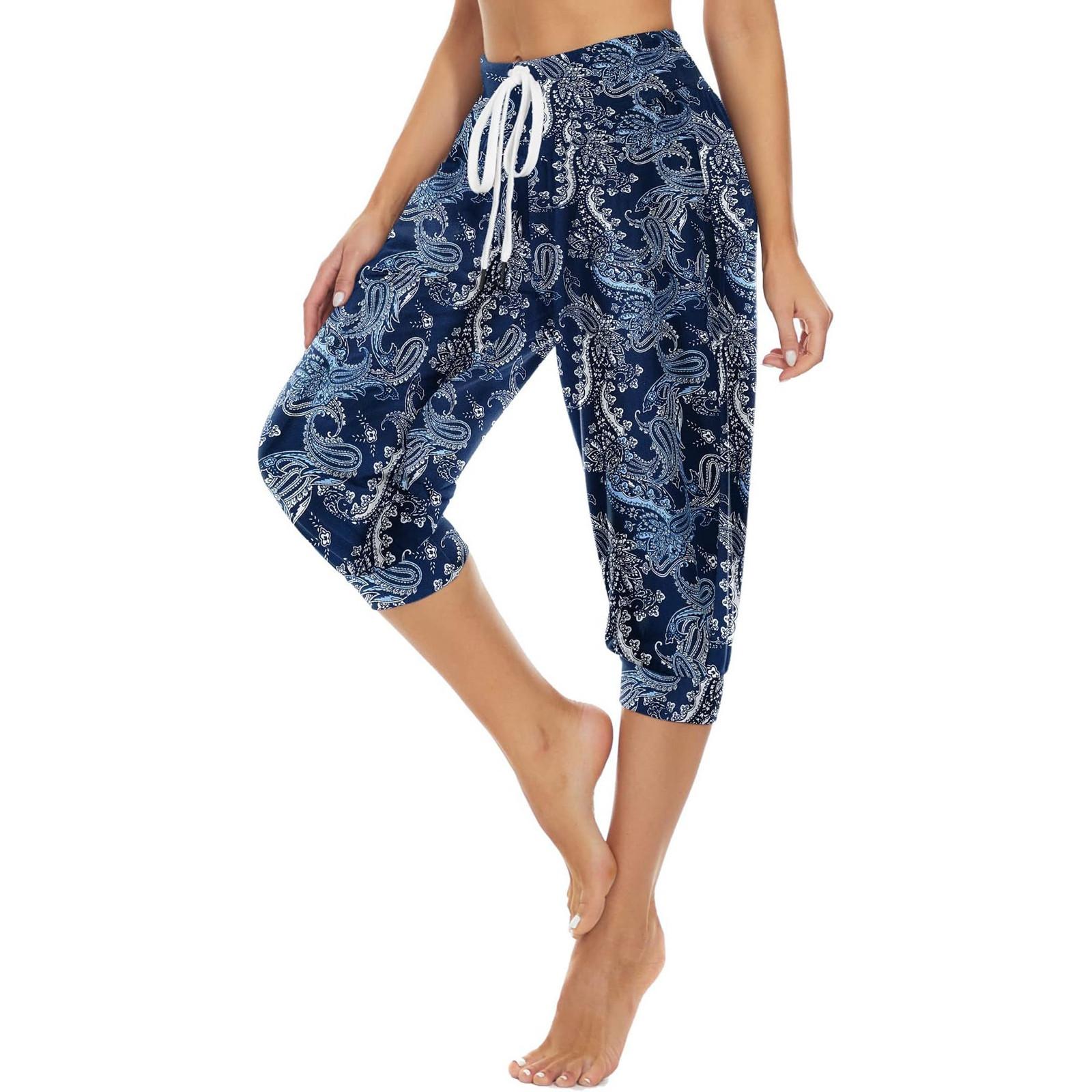 

Women s Summer Loose Retro Printed Seven Pants Sweatpants Yoga Home Jogging Pants With Pockets XL
