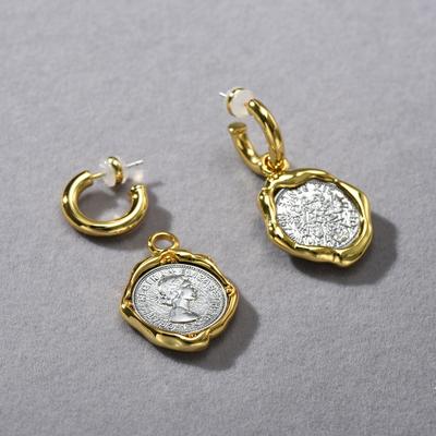 Niche Design Retro And Elegant Fashion Gods Lucky Coin Pendant S925 Silver Needle Stud Earrings Ancient Coin Earrings