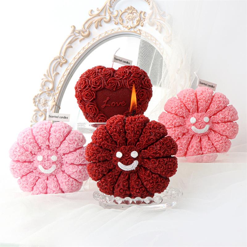 3D Valentinstag Liebe Rosenbär Kerze Silikonform DIY Silikon Frau Kussende Figur Hochzeit Handwerk Geschenke Deko