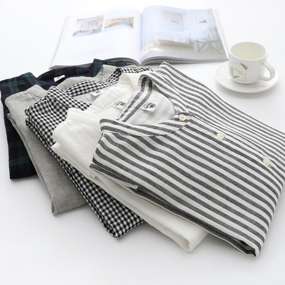 Vintage Cotton Linen Shirt Ladies Stylish Streetwear Short Sleeved Collarless Summer Blouse Women Breathbale Comfty Tops