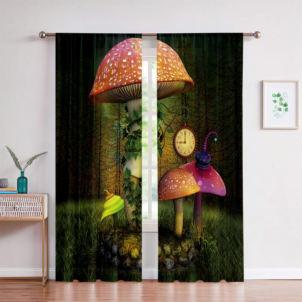 3D Cartoon Fantasy Mushroom Curtains Children's Favorite Room Bedroom Decor Curtains 2 Panels Living Room Den Balcony Decor